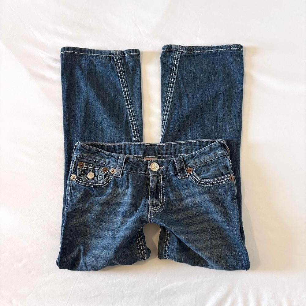 True Religion Joey Big T Flare Jeans Women 29 Blue Low Rise Y2K Denim